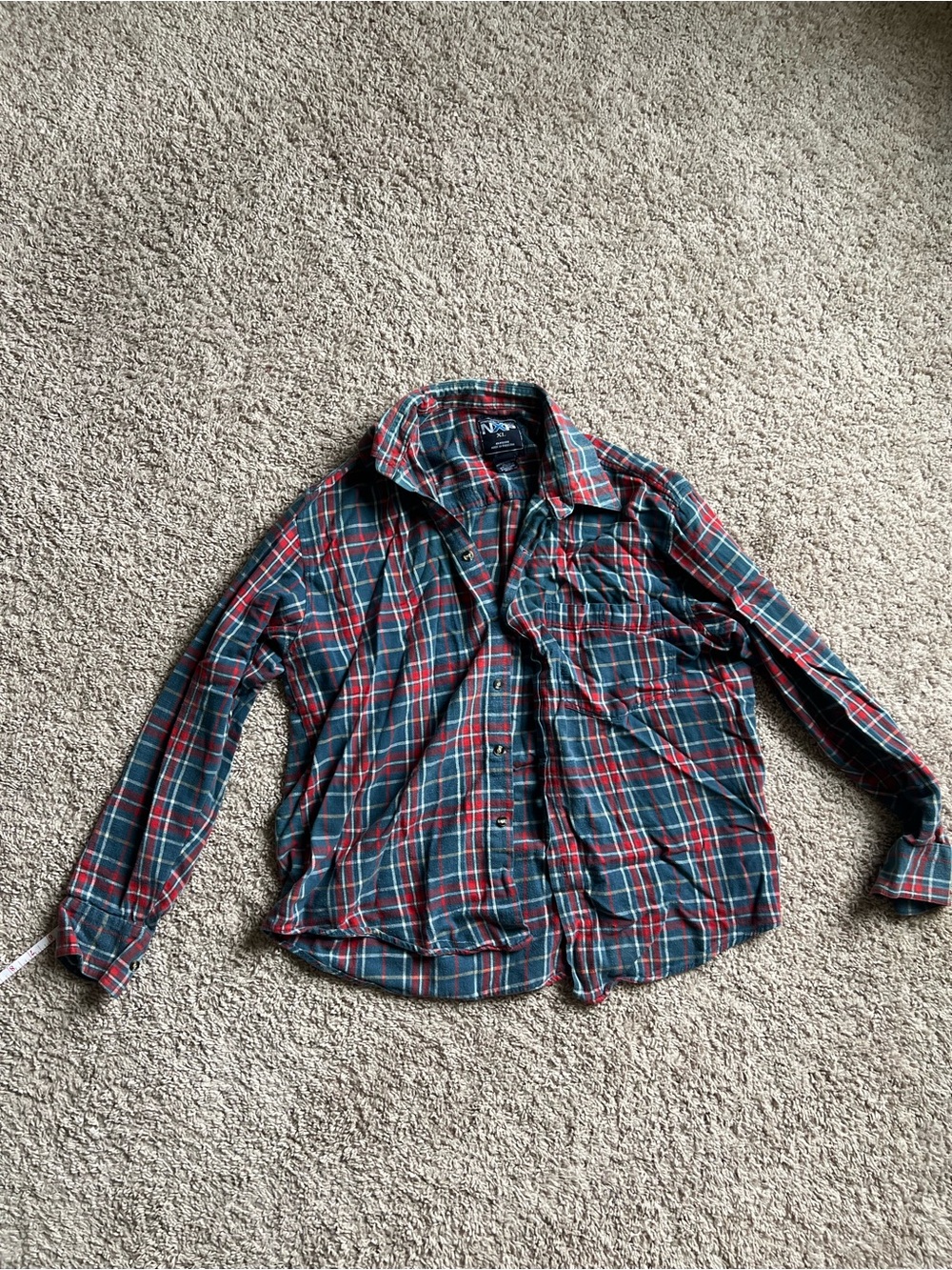 Men's Red and Blue Plaid Button-Down Shirt